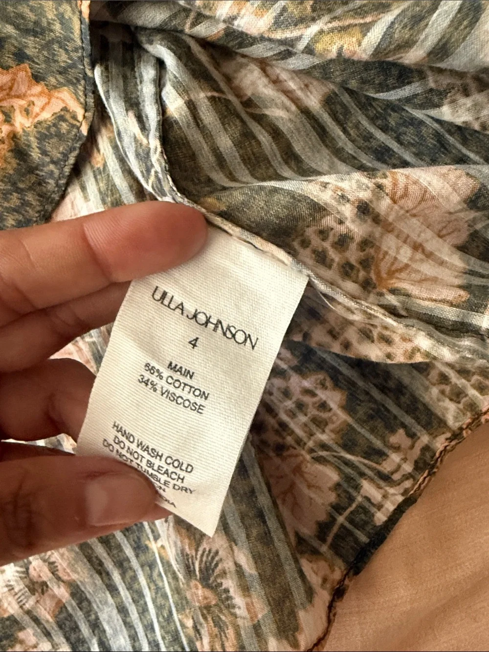 Ulla Johnson Tillie Blouse Balsam Green Floral Cotton Viscose Size 4 NEW Fall